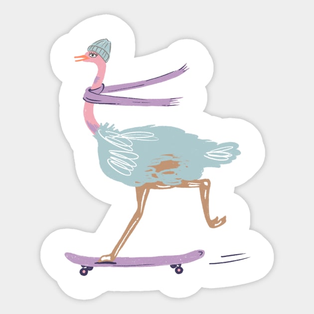 Ostrich Skater Sticker by Das Brooklyn